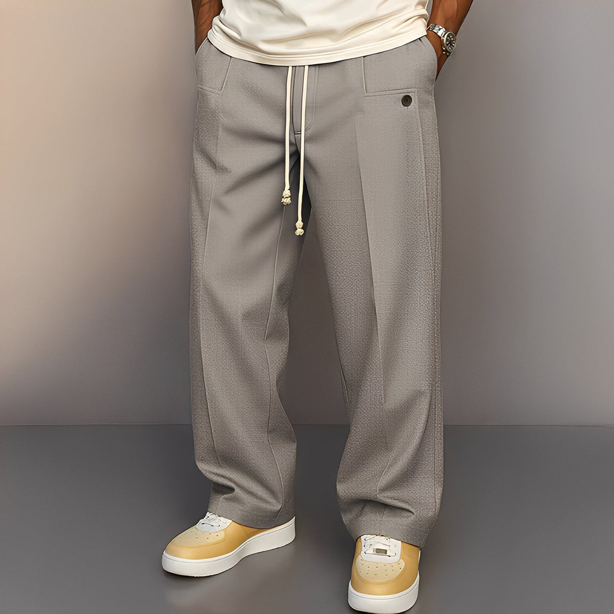 Kevin - Straight-cut, casual wide-leg pants for men