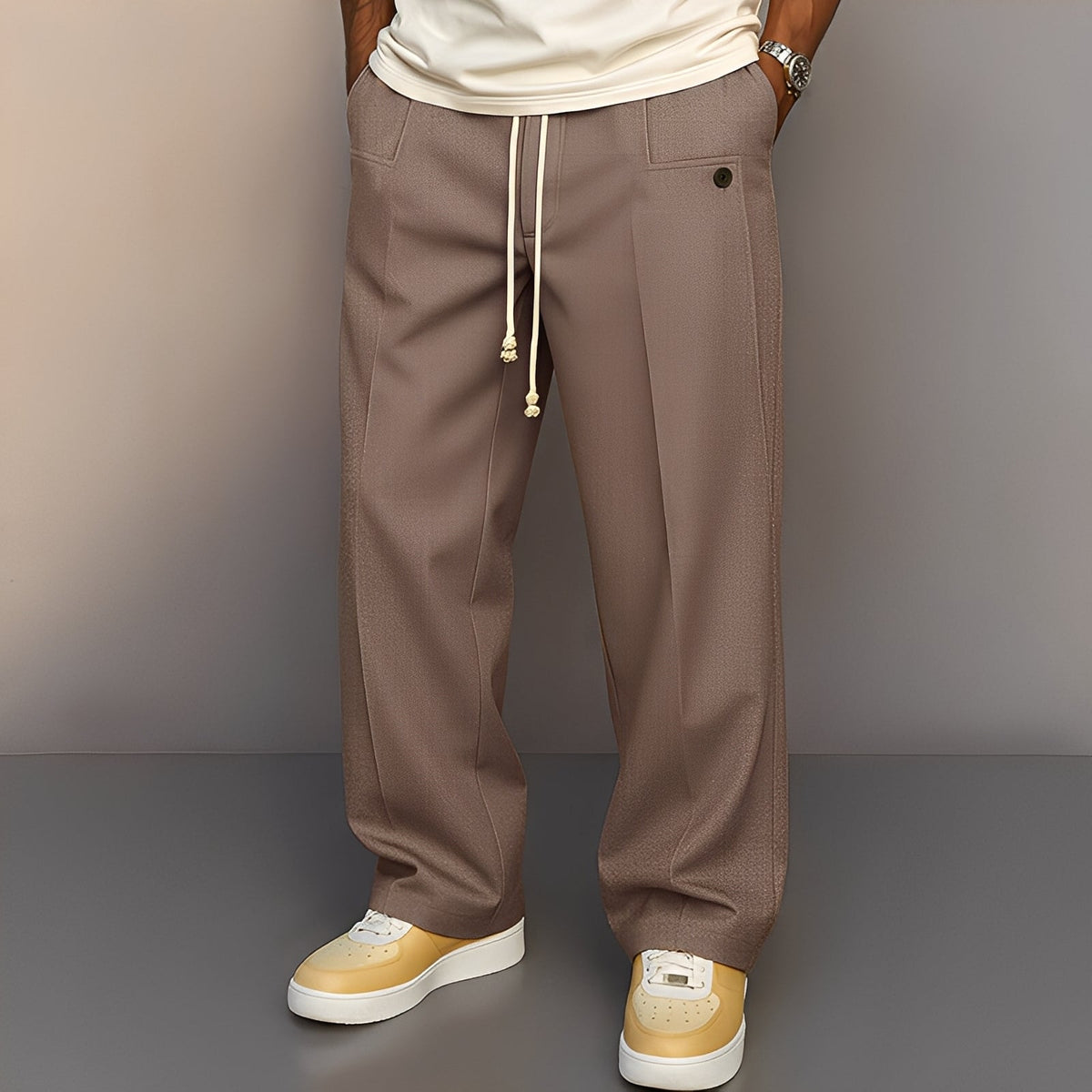 Kevin - Straight-cut, casual wide-leg pants for men