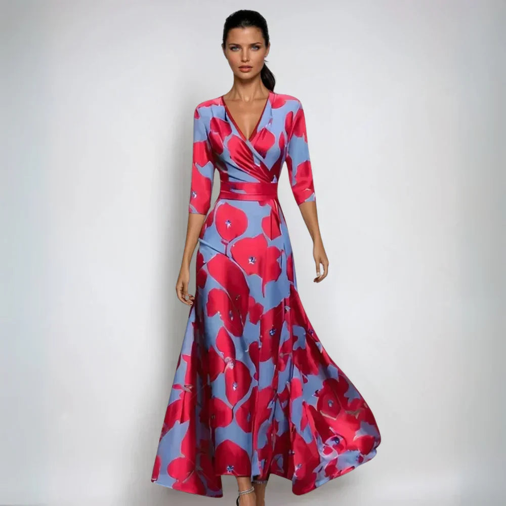 Lindsey - Elegant Wrap Dress with Floral Pattern