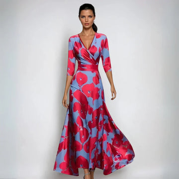 Lindsey - Elegant Wrap Dress with Floral Pattern