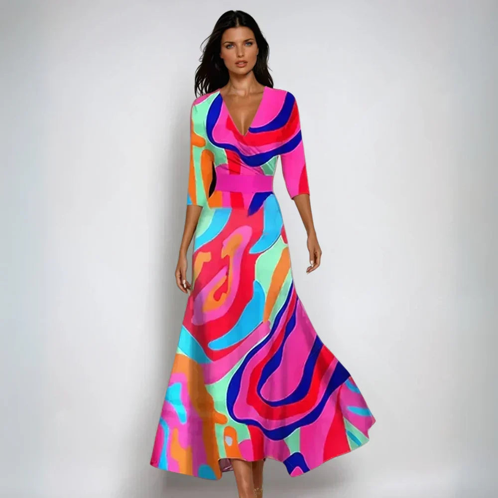 Lindsey - Elegant Wrap Dress with Floral Pattern