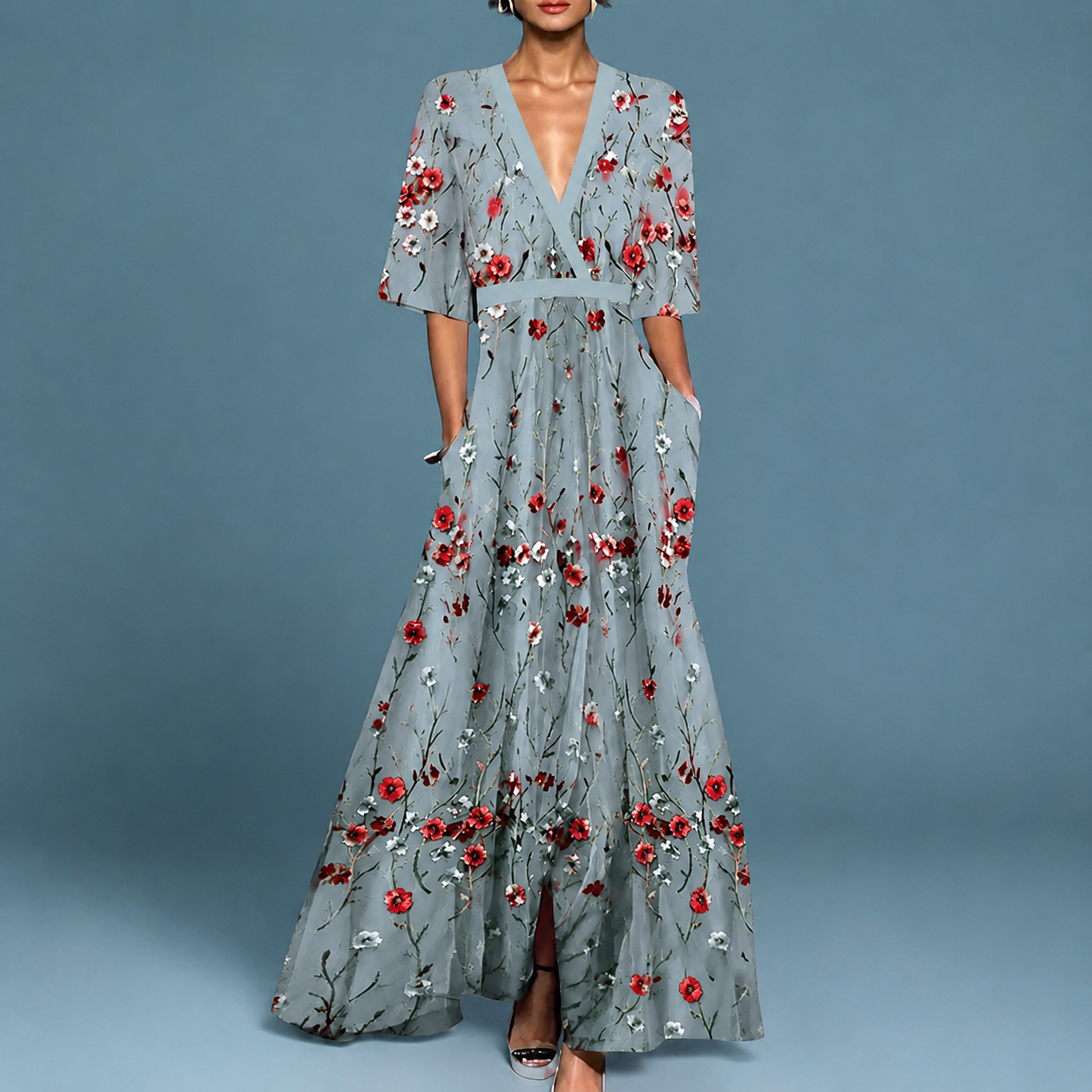 Laure - Graceful V-Neck Dress with Soft Flow