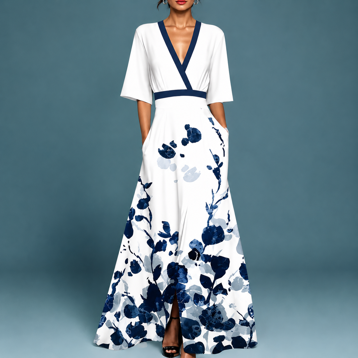 Laure - Graceful V-Neck Dress with Soft Flow