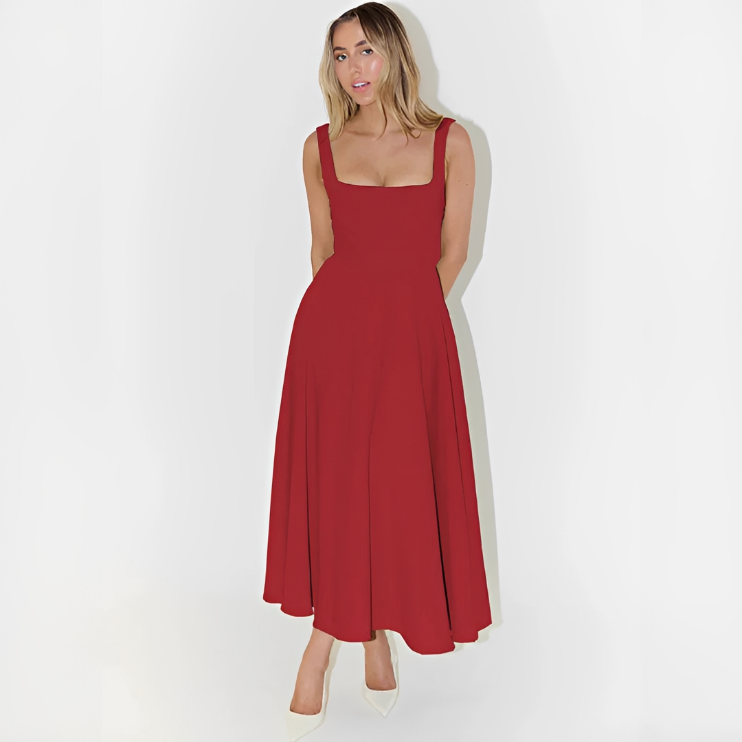 Fioren - Stylish Square Neck Midi Dress