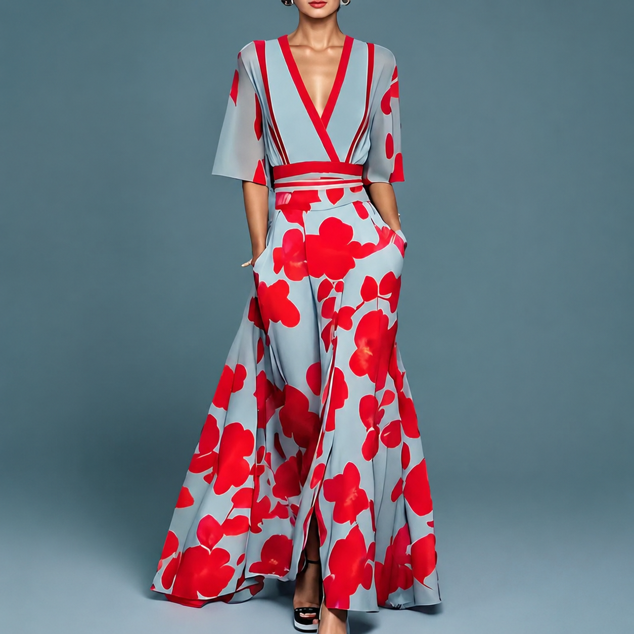 Laure - Graceful V-Neck Dress with Soft Flow