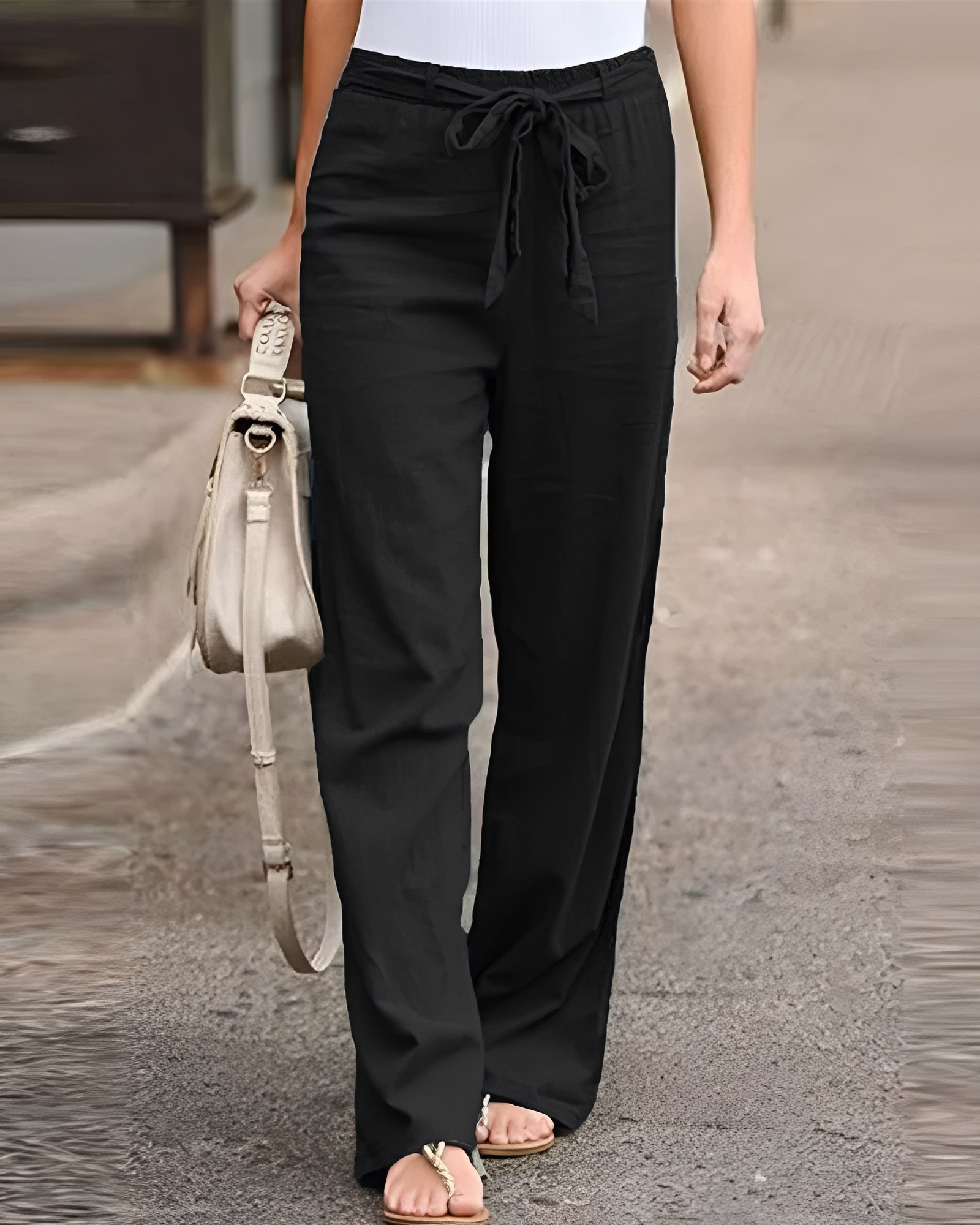 Saniyah - Stretchy Waist Drawstring Trousers