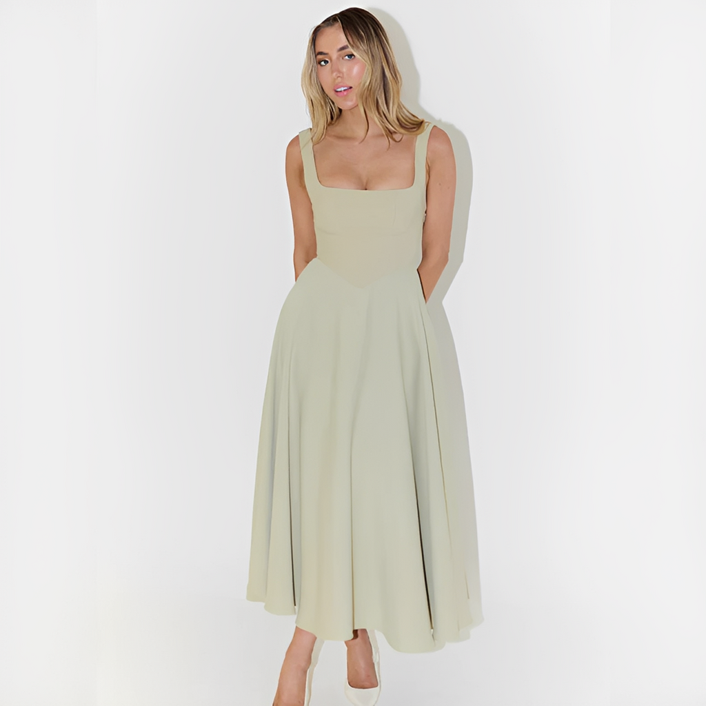Fioren - Stylish Square Neck Midi Dress