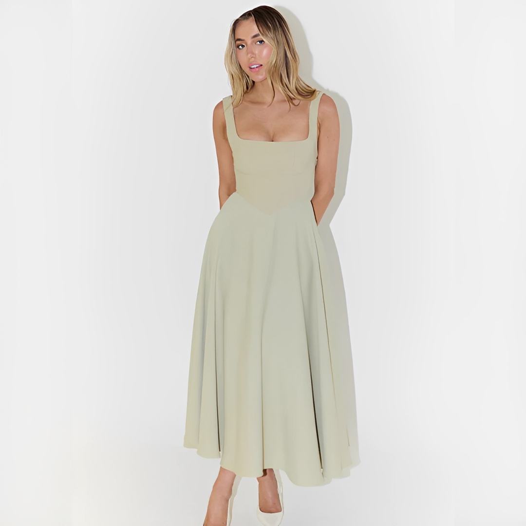 Fioren - Stylish Square Neck Midi Dress