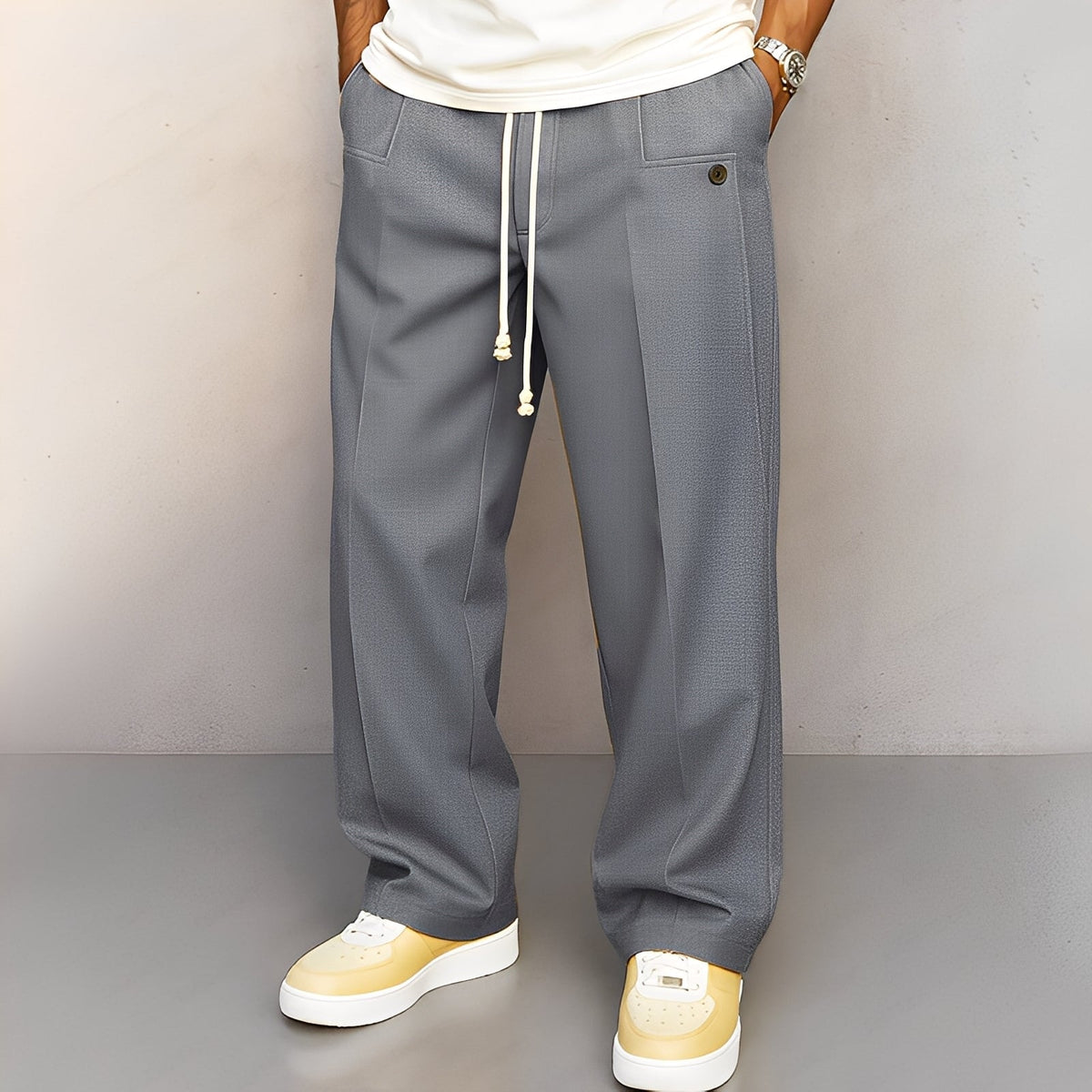 Kevin - Straight-cut, casual wide-leg pants for men