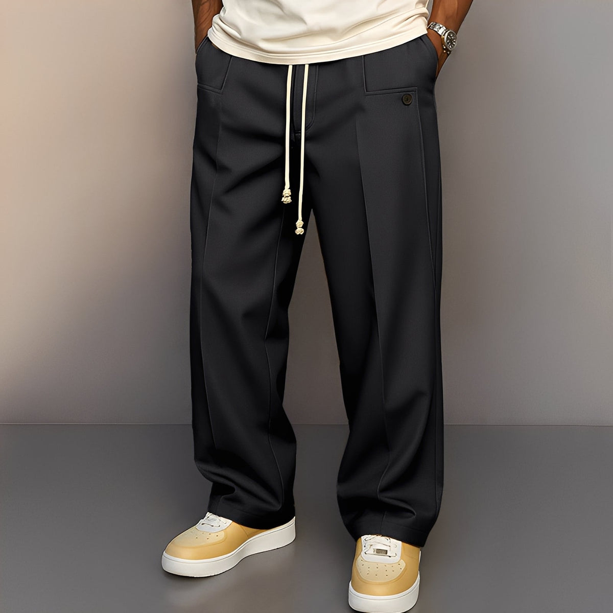 Kevin - Straight-cut, casual wide-leg pants for men