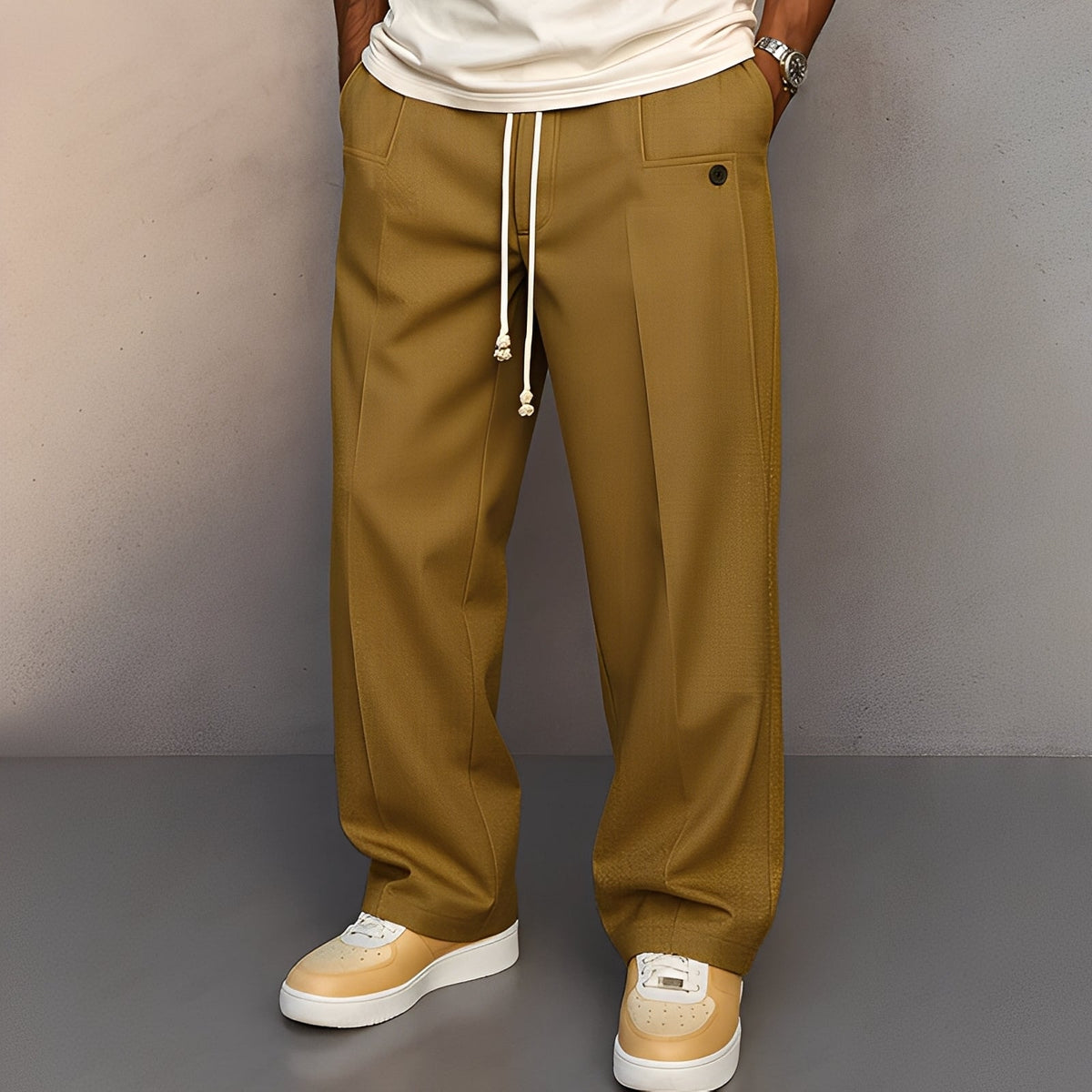 Kevin - Straight-cut, casual wide-leg pants for men