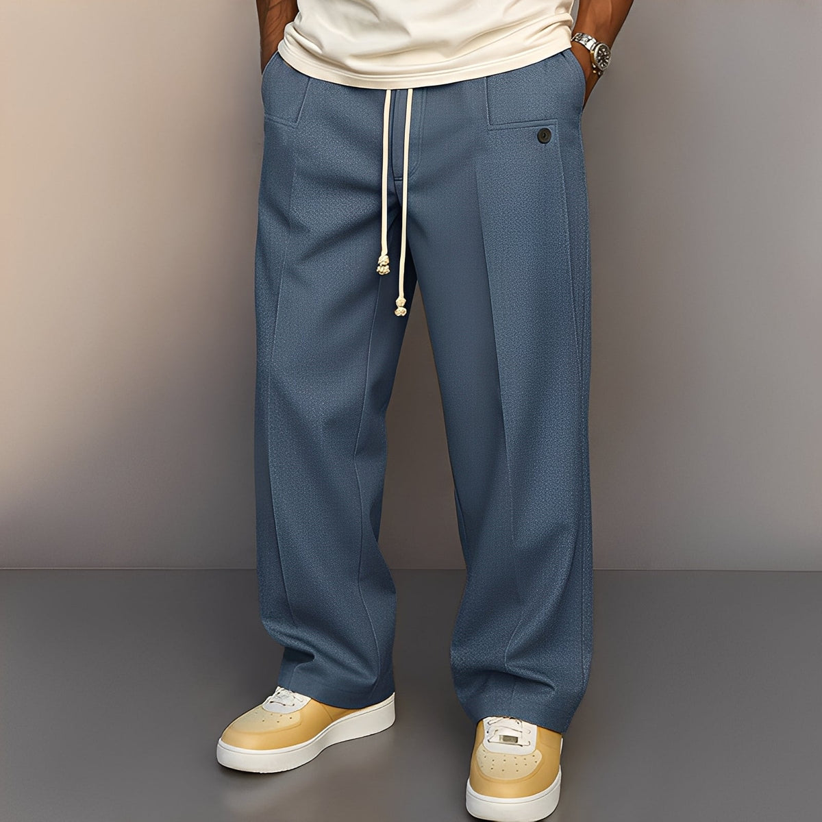 Kevin - Straight-cut, casual wide-leg pants for men