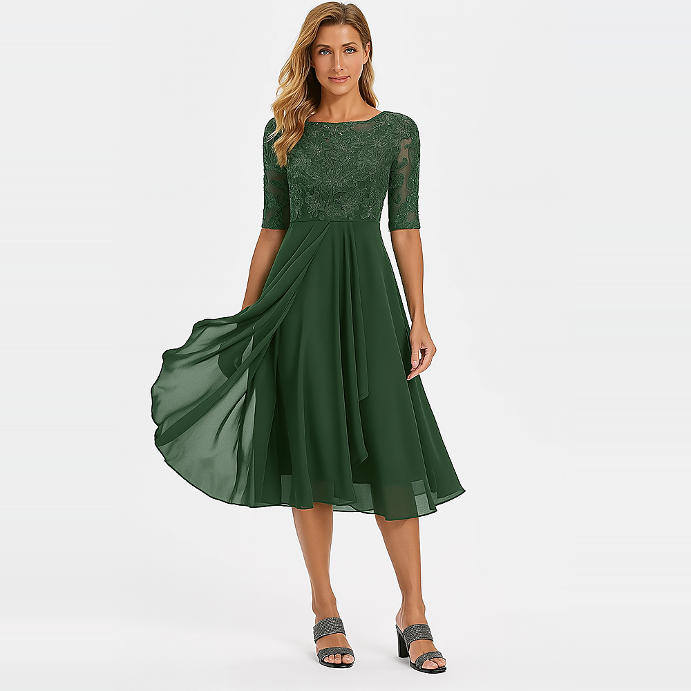 Ximena - Elegant Ladies Dress with Lace to the Knee