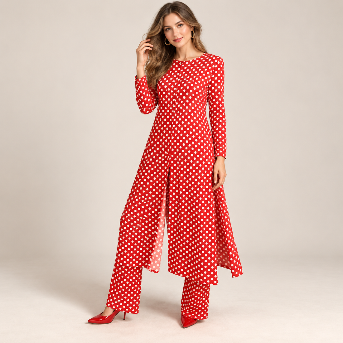 Diana - Stylish Polka Dot Slit Set