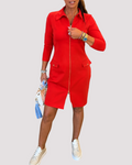 Angelina - Stylish Zip Up Long Sleeve Dress
