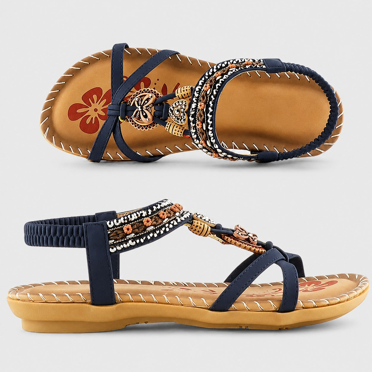 Eleanor - Stylish Rhinestone Flat Sandals