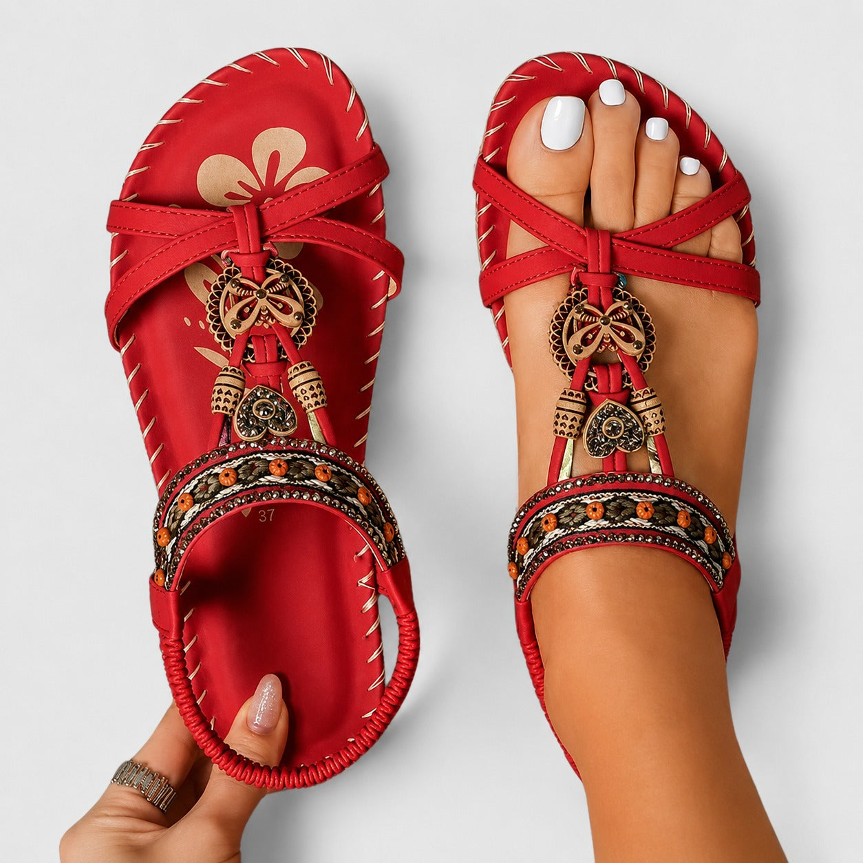 Eleanor - Stylish Rhinestone Flat Sandals