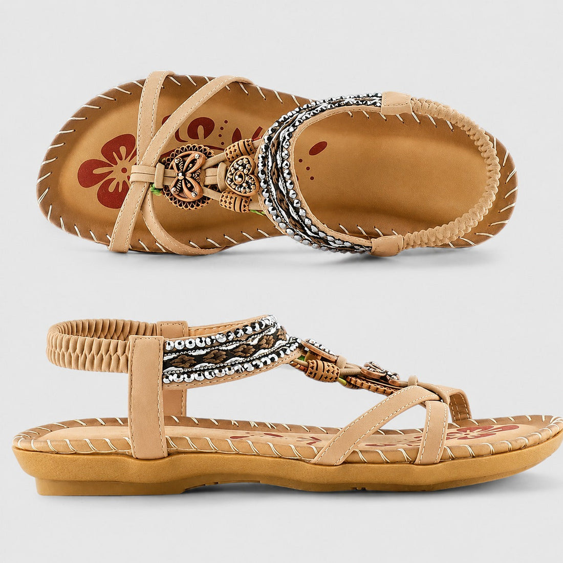 Eleanor - Stylish Rhinestone Flat Sandals