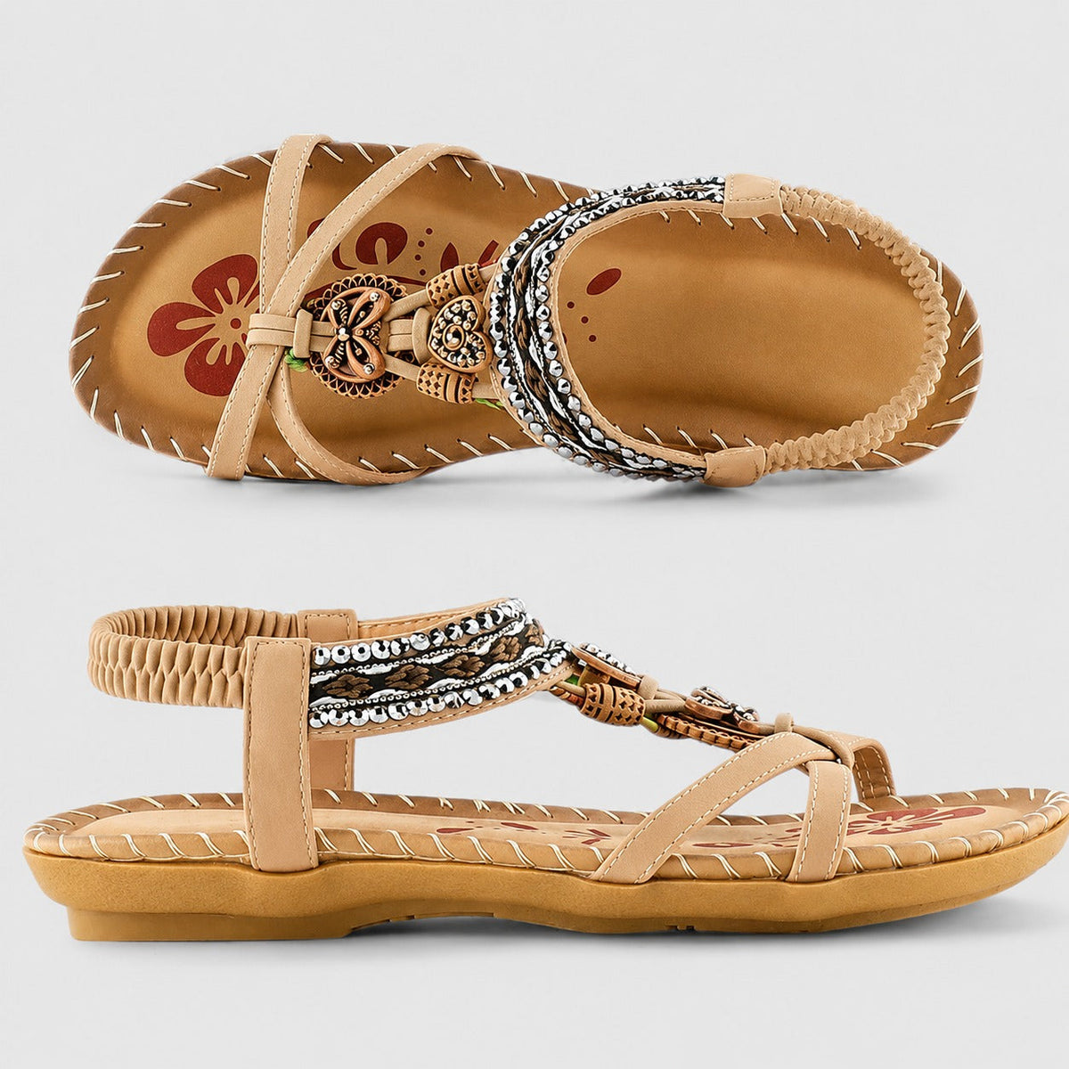 Eleanor - Stylish Rhinestone Flat Sandals