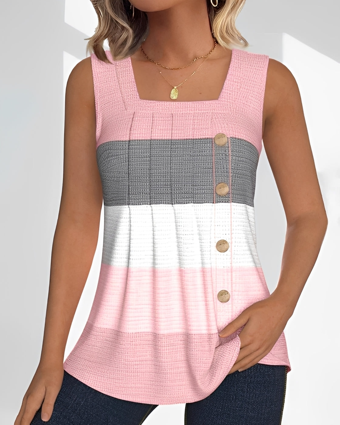 Grace - Loose Striped Pleated Tank Top