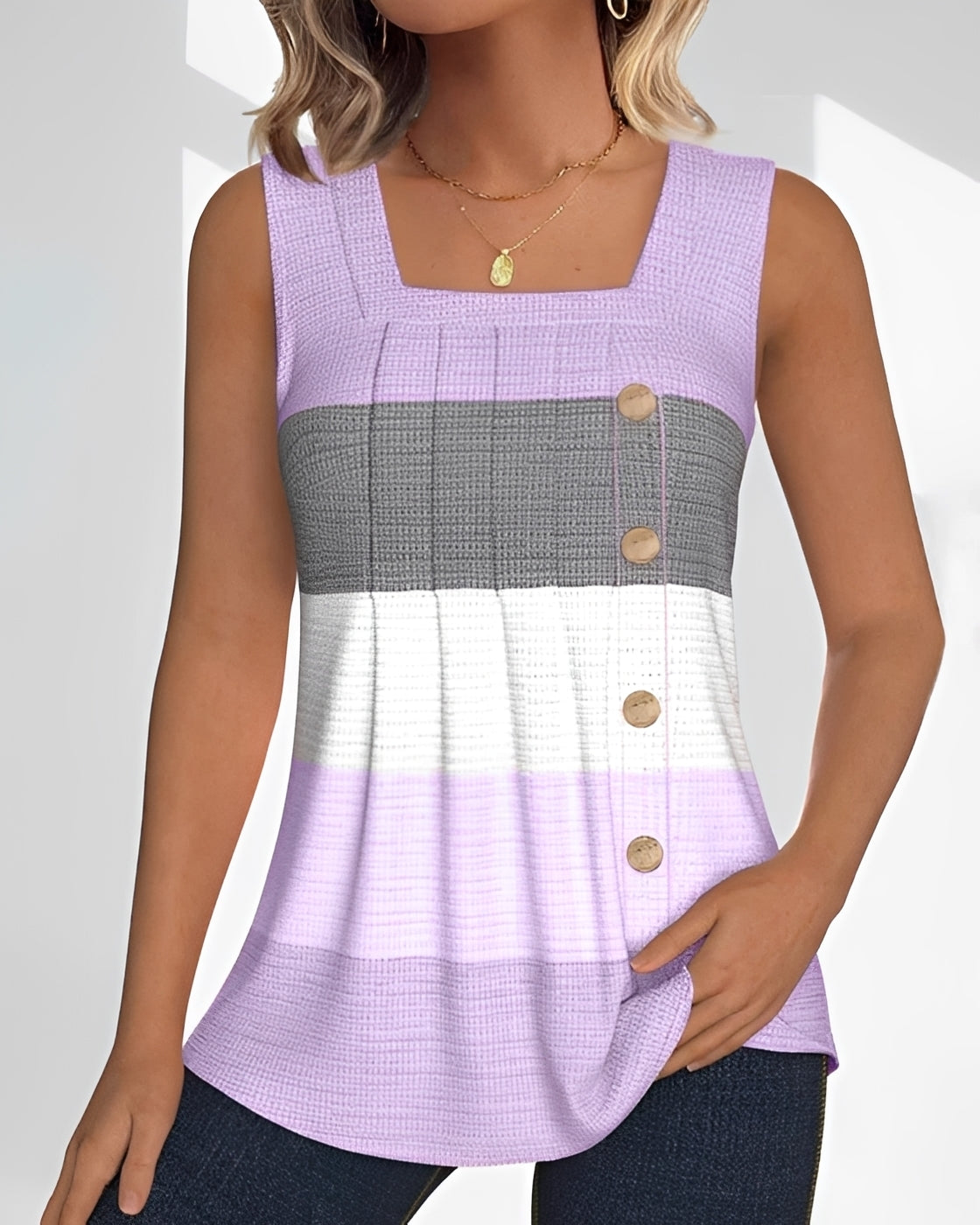 Grace - Loose Striped Pleated Tank Top