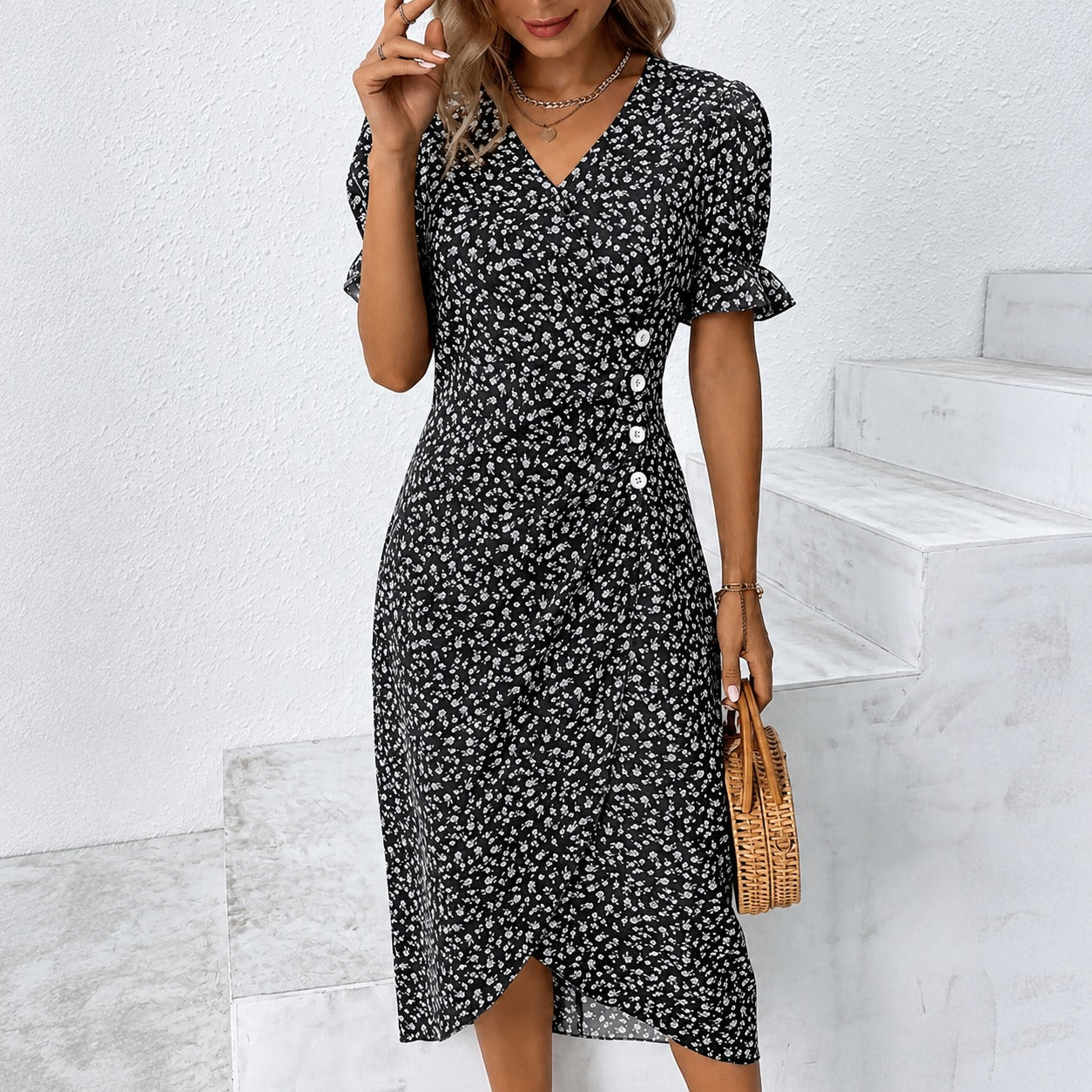 Gabriella - Stylish Floral Irregular Dress