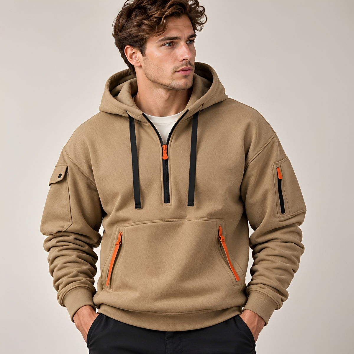 Norton - Robust hoodie with half zipper