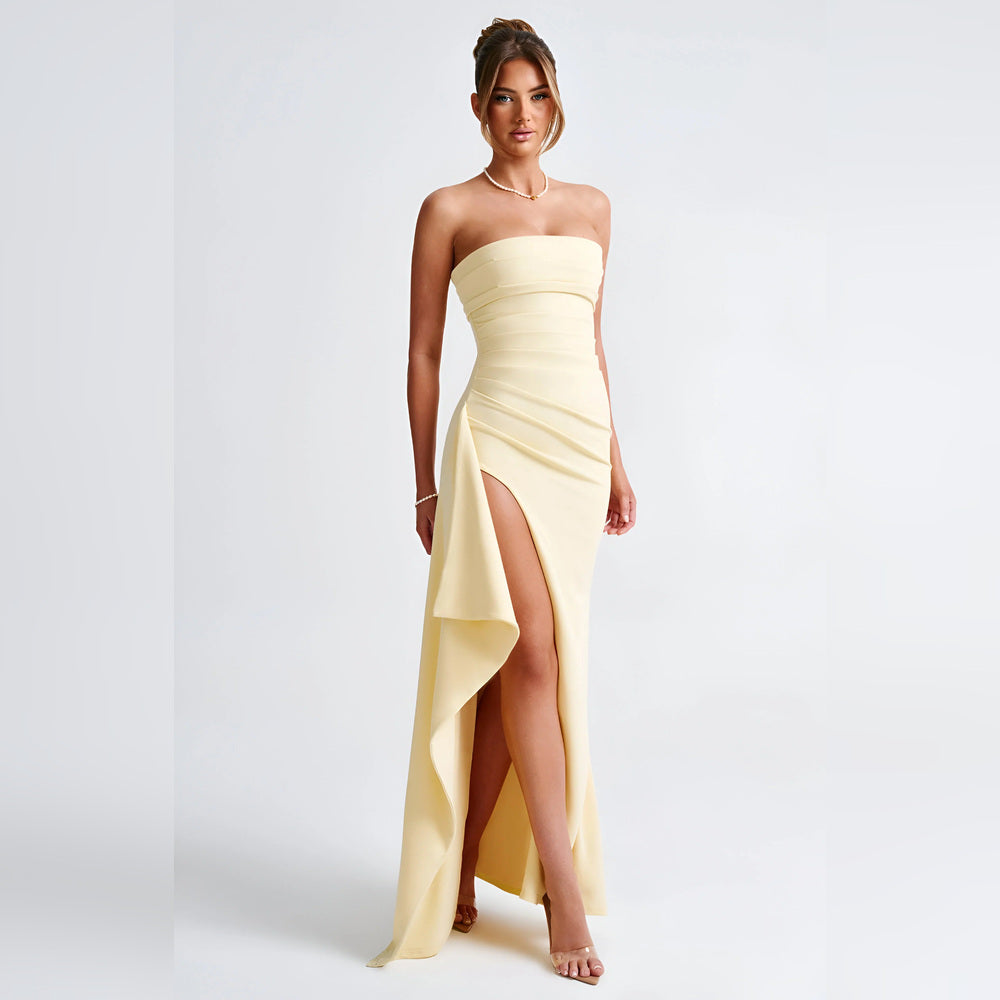 Elena – Strapless maxi dress with slit