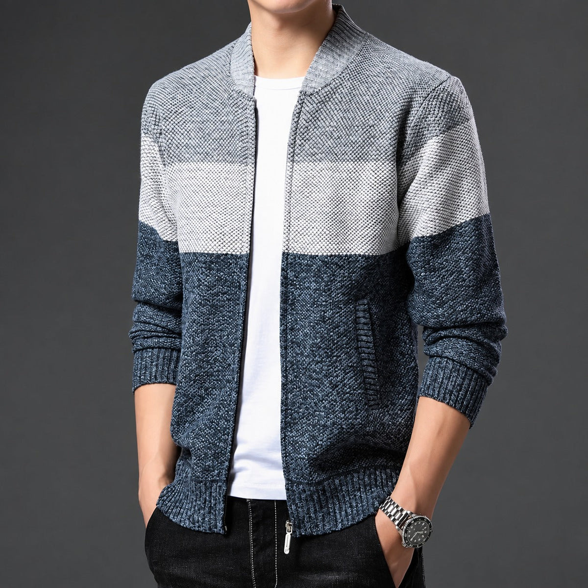 Men's Bomber Jacket Regular Fit with Color Block Design and Zipper
