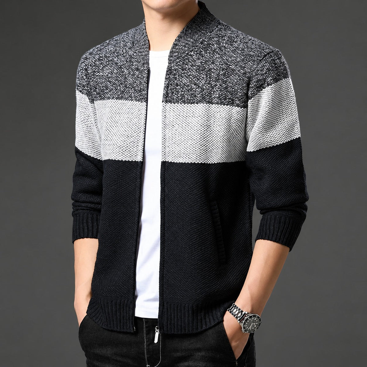Men's Bomber Jacket Regular Fit with Color Block Design and Zipper