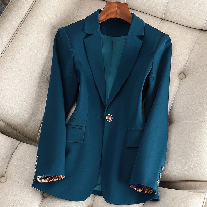 Women's Blazer with Single-Button Closure and Notched Lapel - Tailored Fit