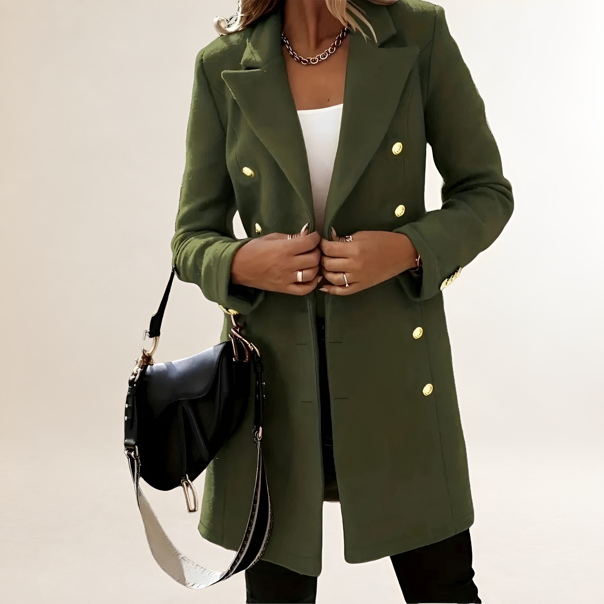 Women's Double-Breasted Jacket - Classic Collar, Long Sleeves, Tailored Fit