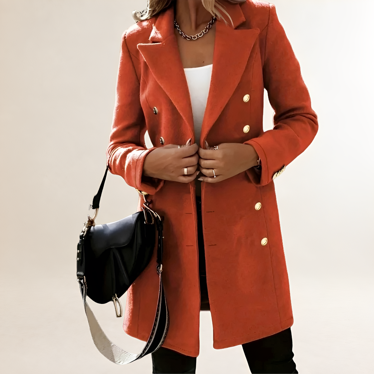 Women's Double-Breasted Jacket - Classic Collar, Long Sleeves, Tailored Fit