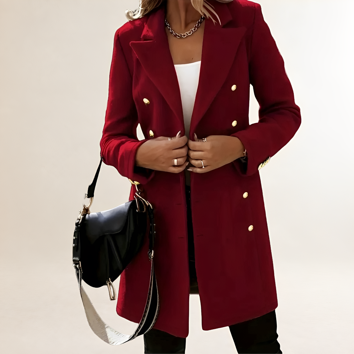 Women's Double-Breasted Jacket - Classic Collar, Long Sleeves, Tailored Fit