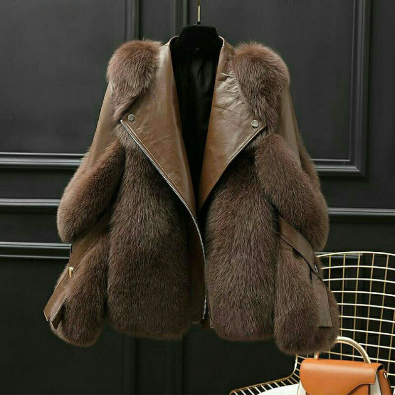 Women's jacket oversized collar zipper tailored fit statement outerwear
