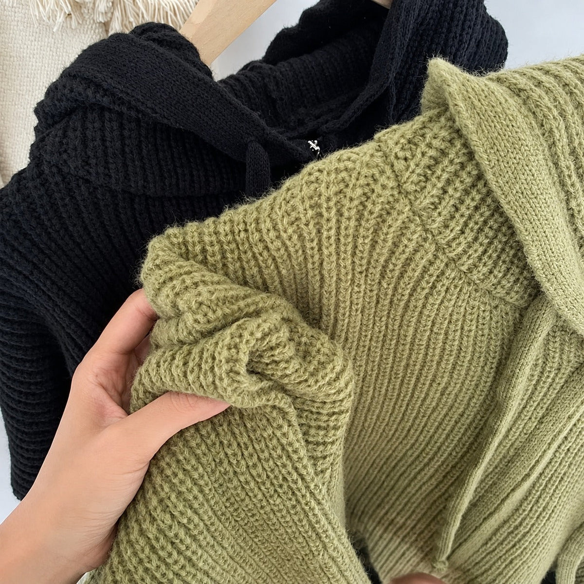 Women's Hooded Cardigan - Zipper with Pockets and Oversized Cut