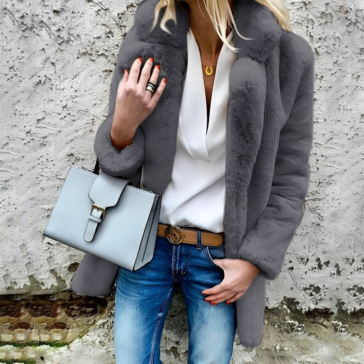 Women's Coat - Long Sleeve, Zipper, Relaxed Fit, Lapel Collar