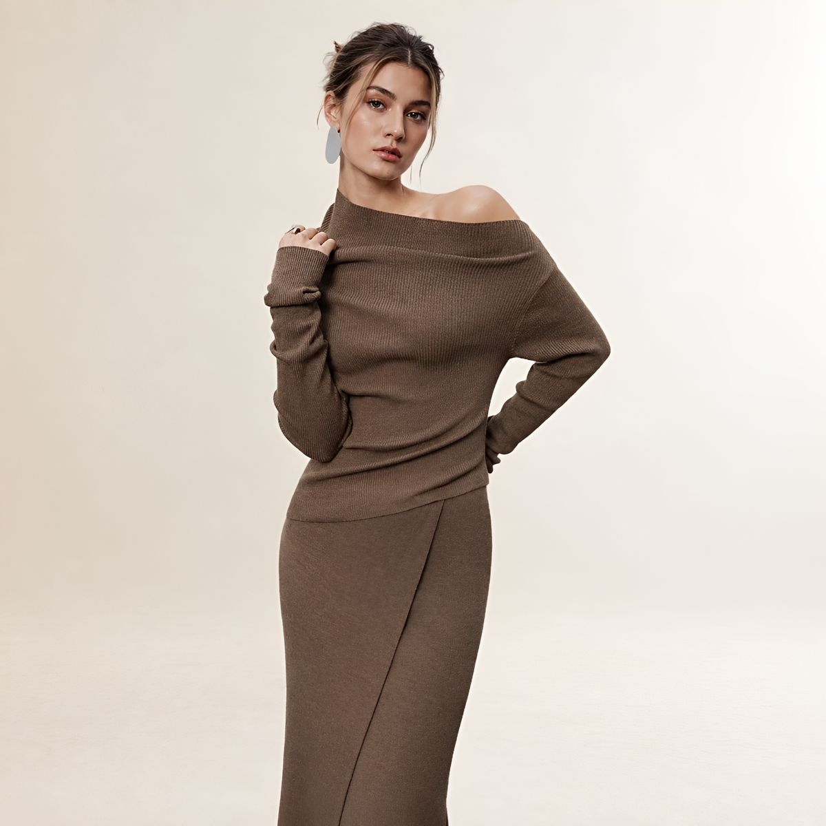 Women's maxi dress off-shoulder long sleeve wrap style with slit