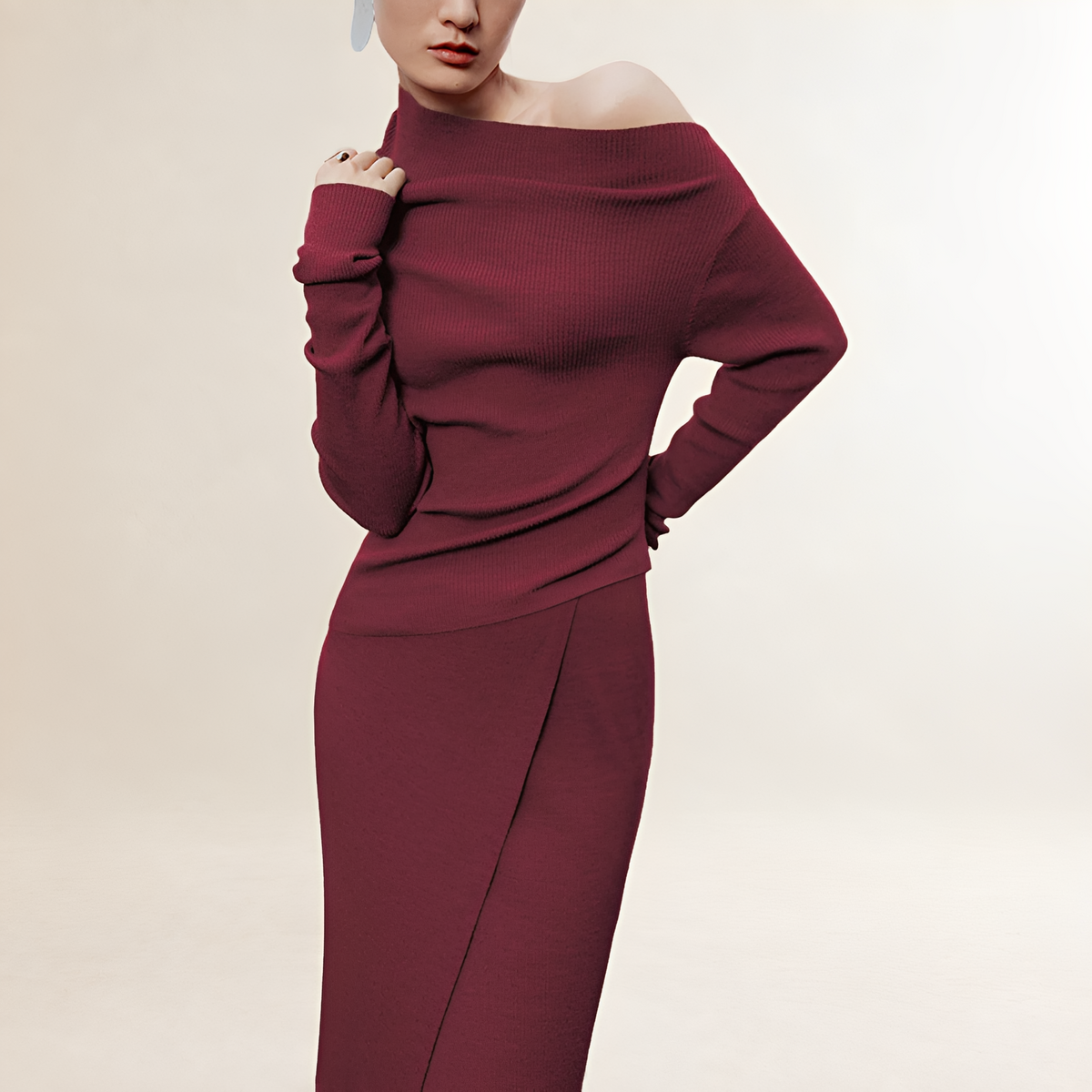 Women's maxi dress off-shoulder long sleeve wrap style with slit