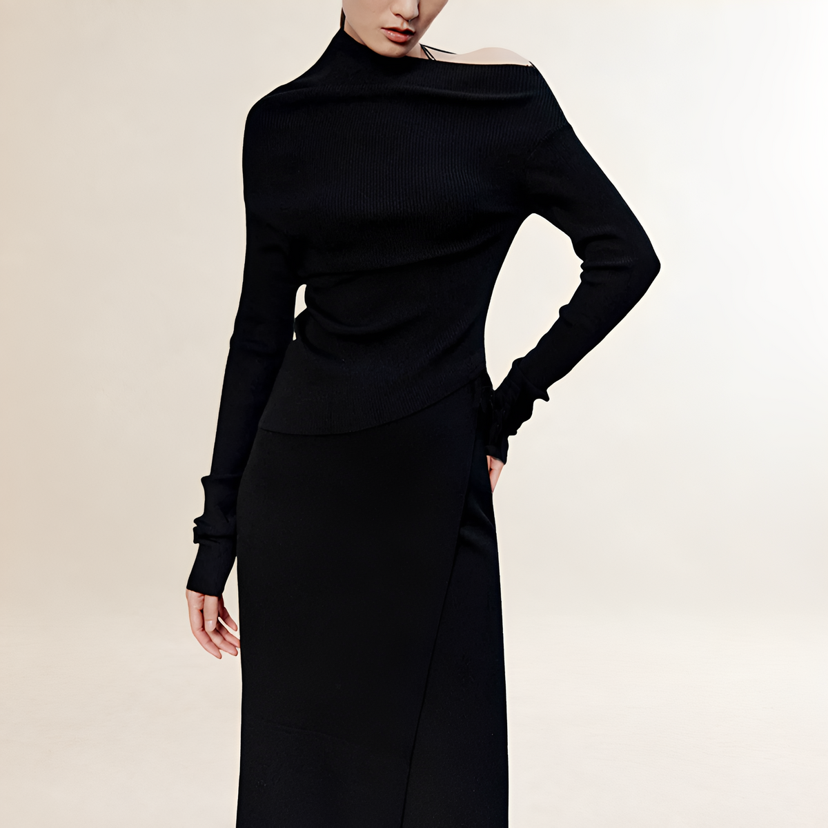 Women's maxi dress off-shoulder long sleeve wrap style with slit