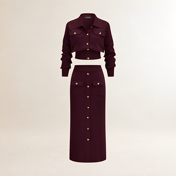 Women's sweater co-ord set cardigan and midi skirt - regular fit with button placket