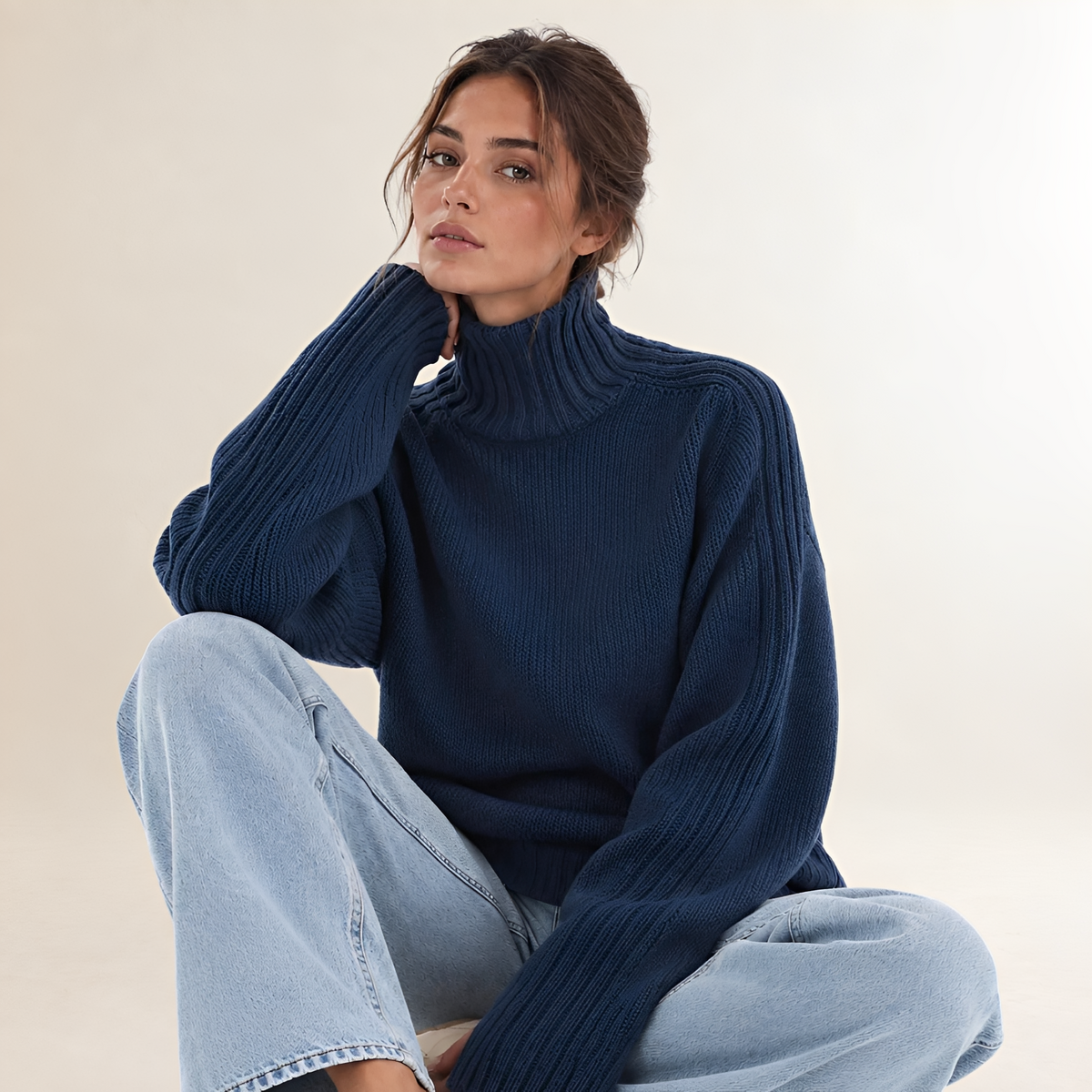 Women's turtleneck sweater long sleeve regular fit ribbed texture