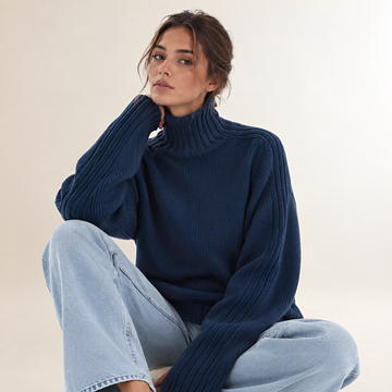 Women's turtleneck sweater long sleeve regular fit ribbed texture