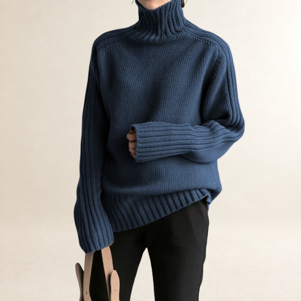 Women's turtleneck sweater long sleeve regular fit ribbed texture