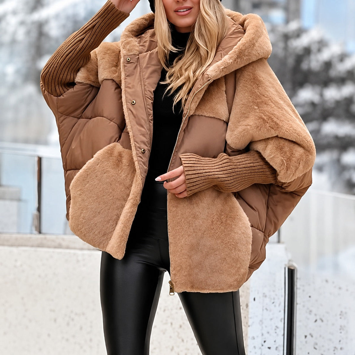 Women's Quilted Coat - Hooded, Zipper, Oversized, Short