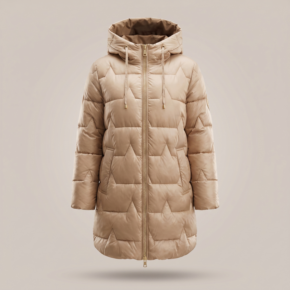 Women's Quilted Coat with Hood - Long Cut with Zipper and Elegant Fit