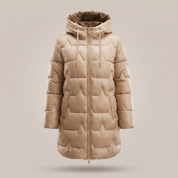 Women's Quilted Coat with Hood - Long Cut with Zipper and Elegant Fit