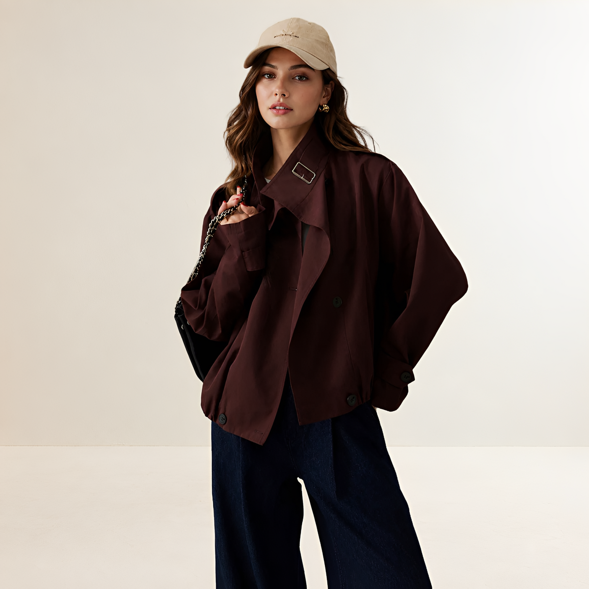 Women's trench coat oversized fit long sleeve - double-breasted