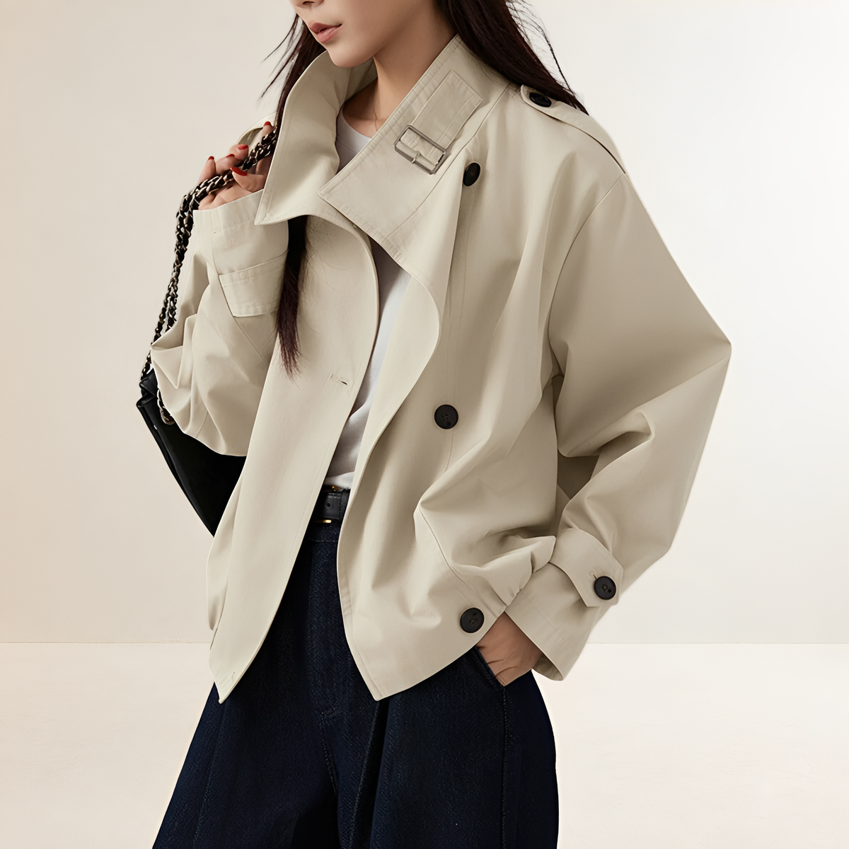 Women's trench coat oversized fit long sleeve - double-breasted