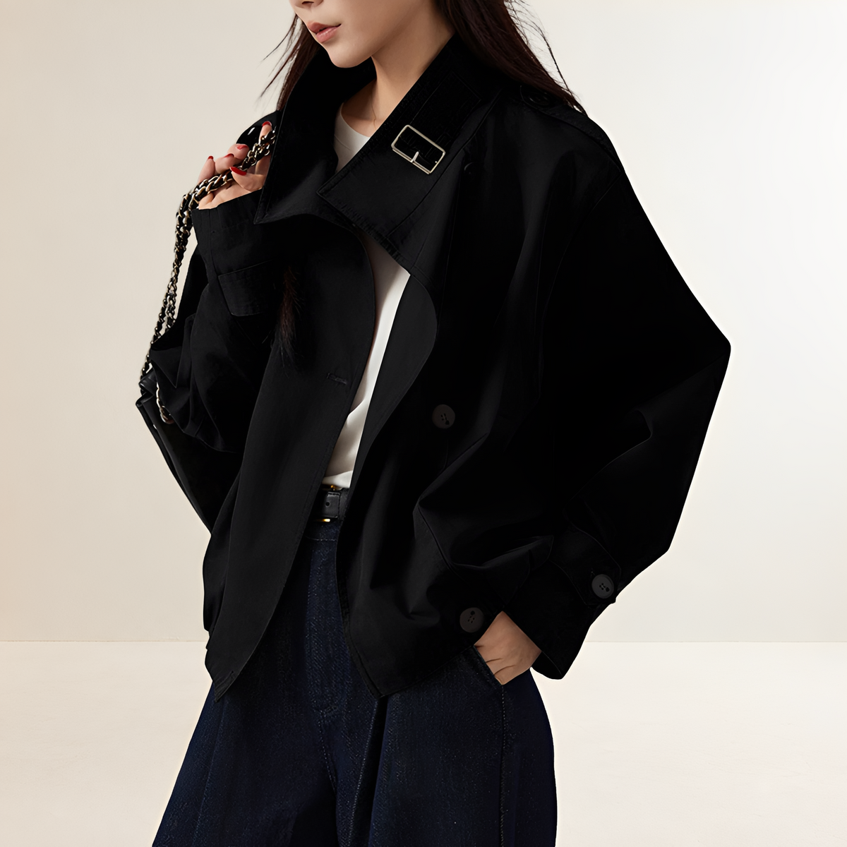 Women's trench coat oversized fit long sleeve - double-breasted